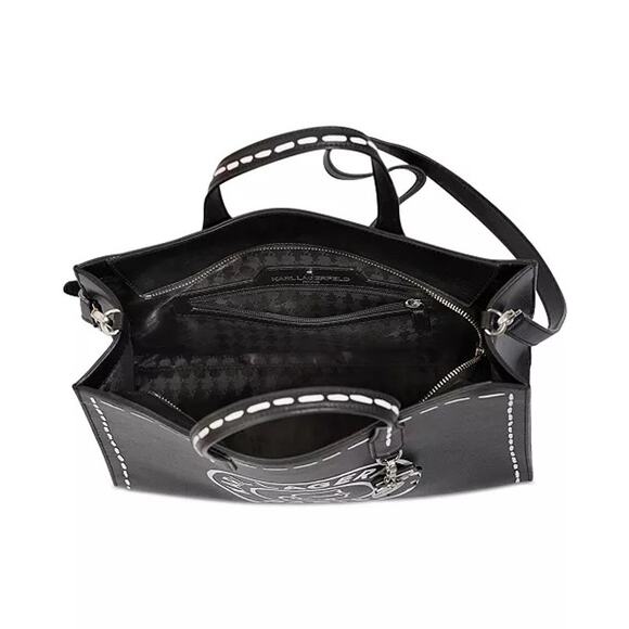 NWT Karl Lagerfeld Paris Nouveau Black White Graphic Logo Small Tote Bag Purse - Picture 3 of 8